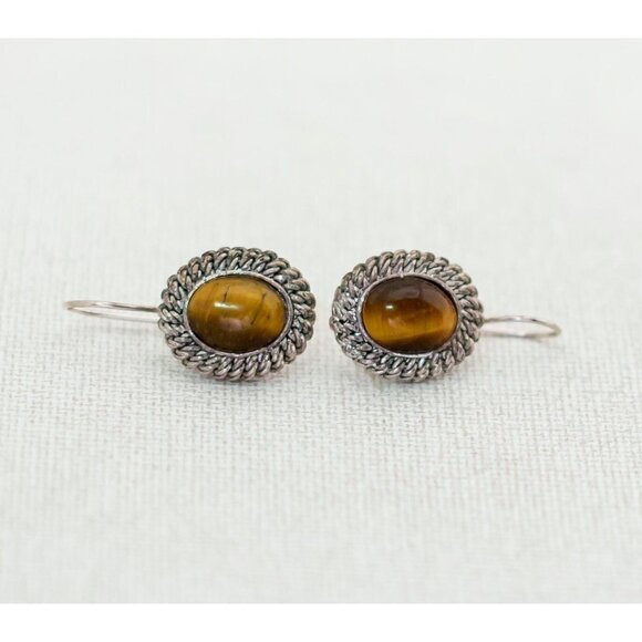 Vintage Tiger's Eye Dangle Earrings by Avon - A5 - Picture 1 of 2